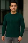 Erkek Fitilli Triko Kazak 2’li Set Siyah Haki Kalın Dokuma Pamuklu Regular Fit Bisiklet-4
