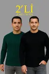 Erkek Fitilli Triko Kazak 2’li Set Siyah Haki Kalın Dokuma Pamuklu Regular Fit Bisiklet-1