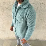 Erkek Pelüş Polar Hırka Gömlek Yakalı İlik Düğmeli Göğüs Cepli Yumuşak - Bebe Mavisi-2