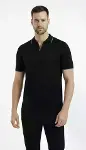 Erkek Triko Kumaş Yakalı Düğmesiz Açık Yaka Fitilli Kısa Kollu Regular Fit Tişört T-shirt - Siyah-2