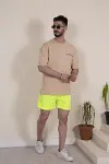 Erkek Deniz Şortu Fermuarlı Cepli File Astarlı - Neon Yeşili-2