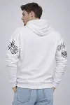 Erkek 3 İplik Pamuklu Kapüşonlu Baskılı SweatShirt Hoodie - Beyaz-2