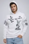 Erkek 3 İplik Pamuklu Kapüşonlu Baskılı SweatShirt Hoodie - Beyaz-3