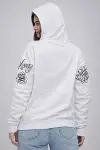3 İplik Pamuklu Kapüşonlu Baskılı SweatShirt Hoodie - Beyaz-2