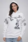 3 İplik Pamuklu Kapüşonlu Baskılı SweatShirt Hoodie - Beyaz-3