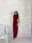 Likralı Simli Kumaş Yandan Yırtmaçlı Uzun Elbise Şık Kolsuz Abiye - Bordo-3