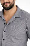 Erkek Waffle Kumaş Uzun Kollu Düğmeli Açık Yaka Regular Fit Gömlek - Füme-2