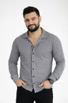 Erkek Waffle Kumaş Uzun Kollu Düğmeli Açık Yaka Regular Fit Gömlek - Füme-3