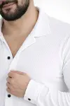 Erkek Waffle Kumaş Uzun Kollu Düğmeli Açık Yaka Regular Fit Gömlek - Beyaz-1