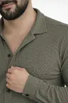 Erkek Waffle Kumaş Uzun Kollu Düğmeli Açık Yaka Regular Fit Gömlek - Haki-2
