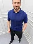 Erkek Yazlık Triko Dokuma Tişört Kısa Kol Polo Yaka T-Shirt - Lacivert-2