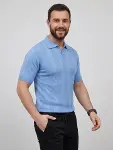 Erkek Yazlık Triko Dokuma Tişört Kısa Kol Polo Yaka T-Shirt - Bebek Mavisi-3