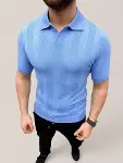 Erkek Yazlık Triko Dokuma Tişört Kısa Kol Polo Yaka T-Shirt - Bebek Mavisi-4