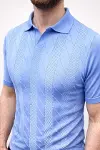 Erkek Yazlık Triko Dokuma Tişört Kısa Kol Polo Yaka T-Shirt - Bebek Mavisi-1