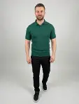 Erkek Yazlık Triko Dokuma Tişört Kısa Kol Polo Yaka T-Shirt - Koyu Yeşil-2