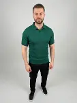 Erkek Yazlık Triko Dokuma Tişört Kısa Kol Polo Yaka T-Shirt - Koyu Yeşil-3