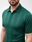 Erkek Yazlık Triko Dokuma Tişört Kısa Kol Polo Yaka T-Shirt - Koyu Yeşil-1