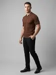 Erkek Yazlık Triko Dokuma Tişört Kısa Kol Polo Yaka T-Shirt - Kahverengi-2