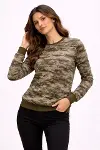 Kamuflaj Desenli 2 İplik 4 Mevsim Uzun Kollu Bisiklet Yaka Sweatshirt - Kamuflaj-3