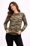 Kamuflaj Desenli 2 İplik 4 Mevsim Uzun Kollu Bisiklet Yaka Sweatshirt - Kamuflaj-1