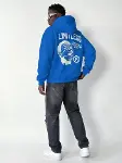 Erkek Premium Baskılı Kapşonlu Sweatshirt Üç İplik İçi Pamuklu Kanguru Cepli - Saks Mavisi-3