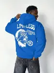 Erkek Premium Baskılı Kapşonlu Sweatshirt Üç İplik İçi Pamuklu Kanguru Cepli - Saks Mavisi-4
