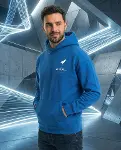 Erkek Kapüşonlu Double Oversize Üç İplik Pamuklu Deniz Yelken Baskılı Kanguru - Saks Mavisi-2