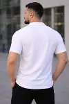 Erkek Waffle Kumaş Kısa Kollu Düğmeli Açık Yaka Regular Fit Gömlek - Beyaz-2