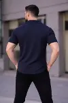 Erkek Waffle Kumaş Kısa Kollu Düğmeli Açık Yaka Regular Fit Gömlek - Lacivert-3