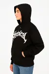 Oversize Kapüşonlu Sweatshirt  Hoodie 3 İplik Şardonlu Pamuklu Kumaş, Önü Baskılı, Fermuarlı Rahat Kalıp, Kışlık Ve Sokak Stili Sweat - Siyah-2