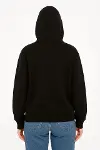 Oversize Kapüşonlu Sweatshirt  Hoodie 3 İplik Şardonlu Pamuklu Kumaş, Önü Baskılı, Fermuarlı Rahat Kalıp, Kışlık Ve Sokak Stili Sweat - Siyah-3