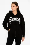 Oversize Kapüşonlu Sweatshirt  Hoodie 3 İplik Şardonlu Pamuklu Kumaş, Önü Baskılı, Fermuarlı Rahat Kalıp, Kışlık Ve Sokak Stili Sweat - Siyah-4