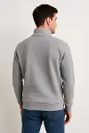 Erkek Dik Yaka Sweatshirt Dik Yaka Yarım Fermuarlı 3 İplik Şardonlu Pamuk Kumaş - Gri-2
