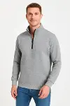 Erkek Dik Yaka Sweatshirt Dik Yaka Yarım Fermuarlı 3 İplik Şardonlu Pamuk Kumaş - Gri-4