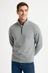 Erkek Dik Yaka Sweatshirt Dik Yaka Yarım Fermuarlı 3 İplik Şardonlu Pamuk Kumaş - Gri-1