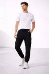 Erkek Jogger Eşofman Altı Regular Fit , Kargo Cepli, Lastikli Paça, Günlük Spor Pantolon - Siyah-2