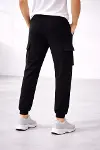 Erkek Jogger Eşofman Altı Regular Fit , Kargo Cepli, Lastikli Paça, Günlük Spor Pantolon - Siyah-4