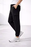 Erkek Jogger Eşofman Altı Regular Fit , Kargo Cepli, Lastikli Paça, Günlük Spor Pantolon - Siyah-1