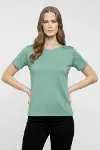 T-Shirt Bisiklet Yaka Slim Fit Likralı Tişört Günlük Basic Body - Mint Yeşili-2