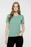 T-Shirt Bisiklet Yaka Slim Fit Likralı Tişört Günlük Basic Body - Mint Yeşili-3