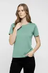 T-Shirt Bisiklet Yaka Slim Fit Likralı Tişört Günlük Basic Body - Mint Yeşili-4