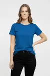 T-Shirt Bisiklet Yaka Slim Fit Likralı Tişört Günlük Basic Body - İndigo-1