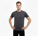 Erkek T-Shirt Bisiklet Yaka Slim Fit Dar Kesim Likralı Tişört Günlük Basic Body - Füme-2