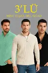 Erkek Fitilli Triko Kazak 3’lü Set – Mint Yeşili, Siyah, Bej Kalın Dokuma Pamuklu Regular Fit V Yaka Fermuarlı Uzun Kollu Rahat Kışlık Kazak Kombini-1