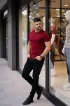 Erkek T-Shirt Bisiklet Yaka Slim Fit Dar Kesim Likralı Tişört Günlük Basic Body - Bordo-2