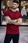 Erkek T-Shirt Bisiklet Yaka Slim Fit Dar Kesim Likralı Tişört Günlük Basic Body - Bordo-1