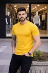 Erkek T-Shirt Bisiklet Yaka Slim Fit Dar Kesim Likralı Tişört Günlük Basic Body - Sarı-3