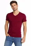 Erkek T-Shirt V Yaka Slim Fit Dar Kesim Likralı Tişört Günlük Basic Body - Bordo-1