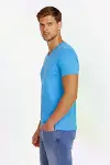 Erkek T-Shirt V Yaka Slim Fit Dar Kesim Likralı Tişört Günlük Basic Body - Açık Mavi-2