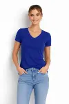 T-Shirt V Yaka Slim Fit Likralı Tişört Günlük Basic Body - İndigo-3